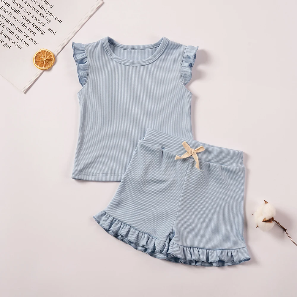 2 Piece Summer Suit Preschool Girls Solid Color