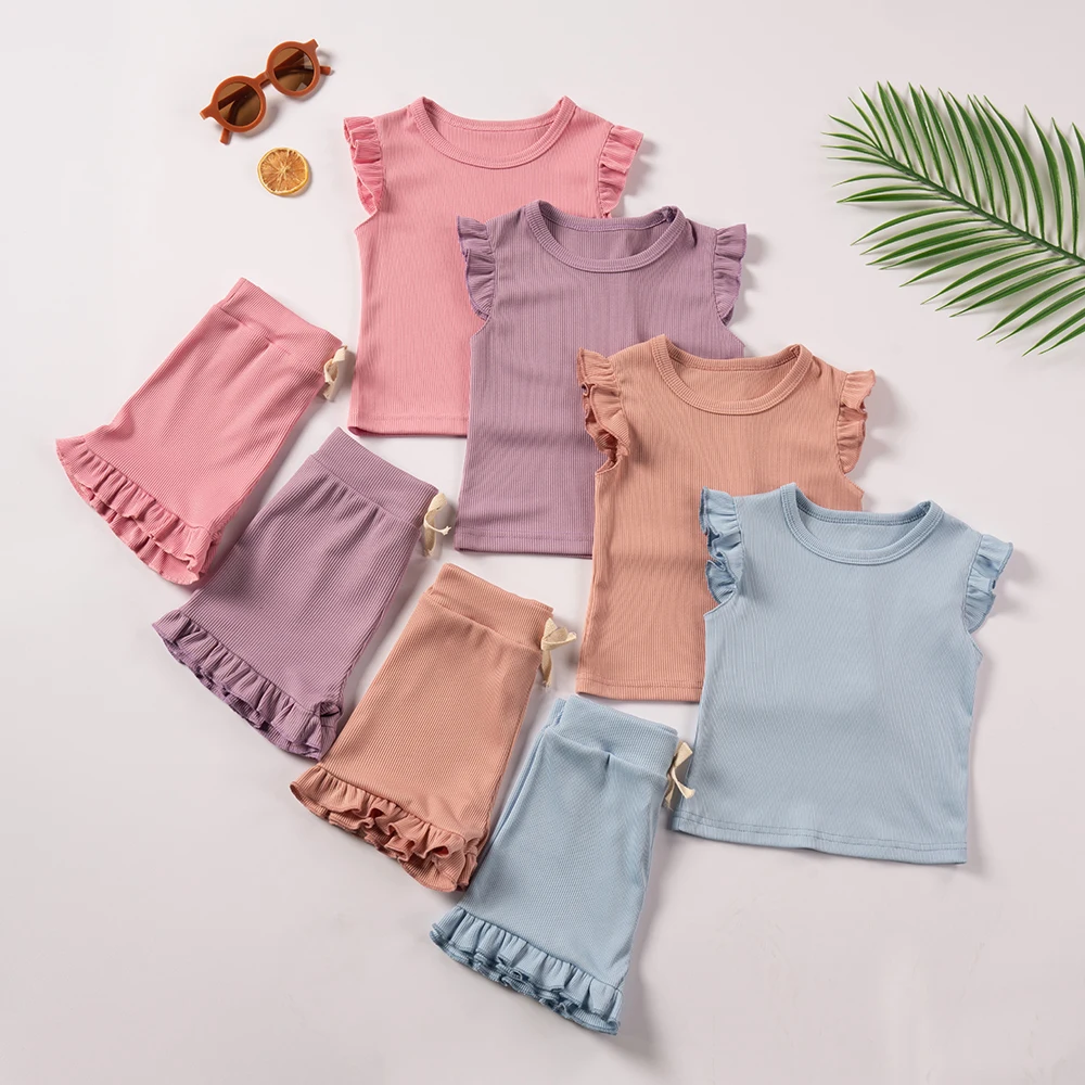 2 Piece Summer Suit Preschool Girls Solid Color