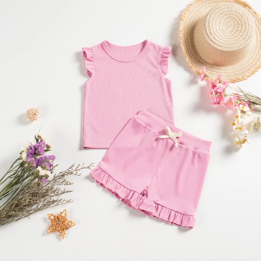 2 Piece Summer Suit Preschool Girls Solid Color