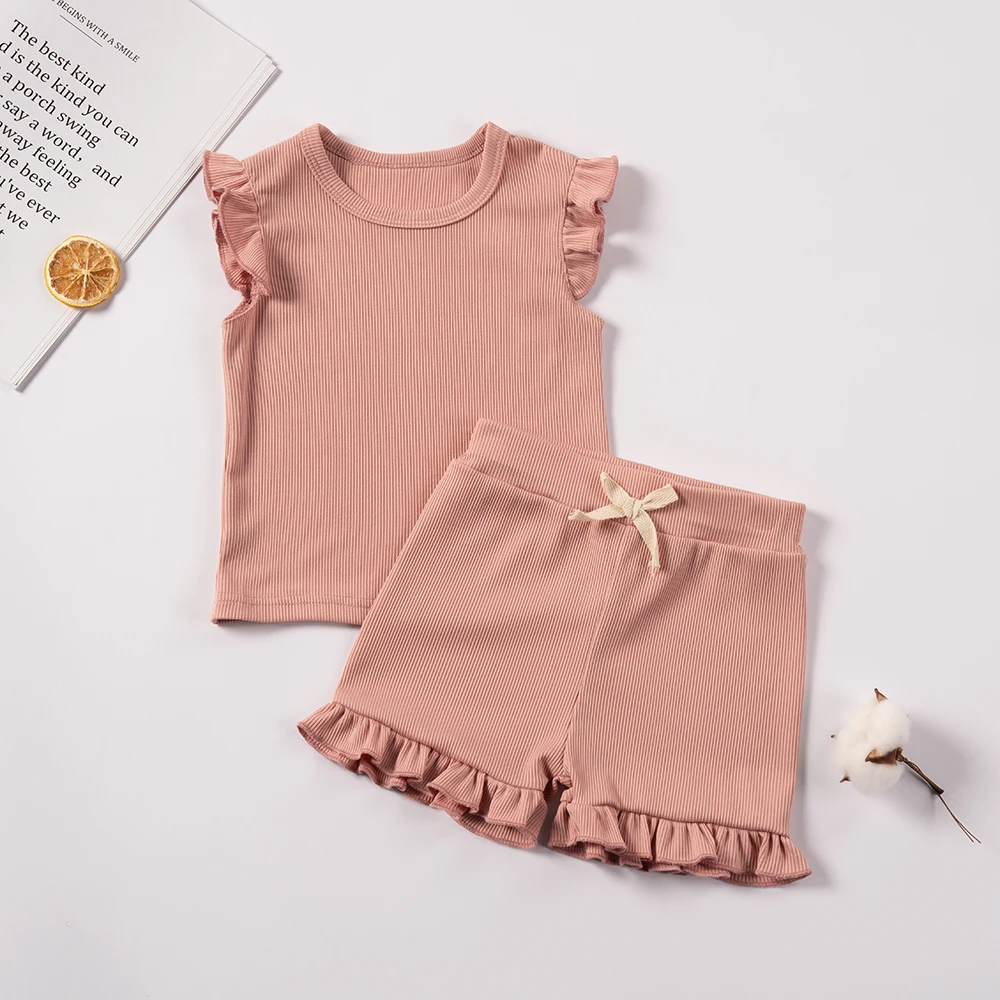 2 Piece Summer Suit Preschool Girls Solid Color