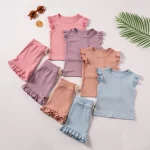 2 Piece Summer Suit Preschool Girls Solid Color