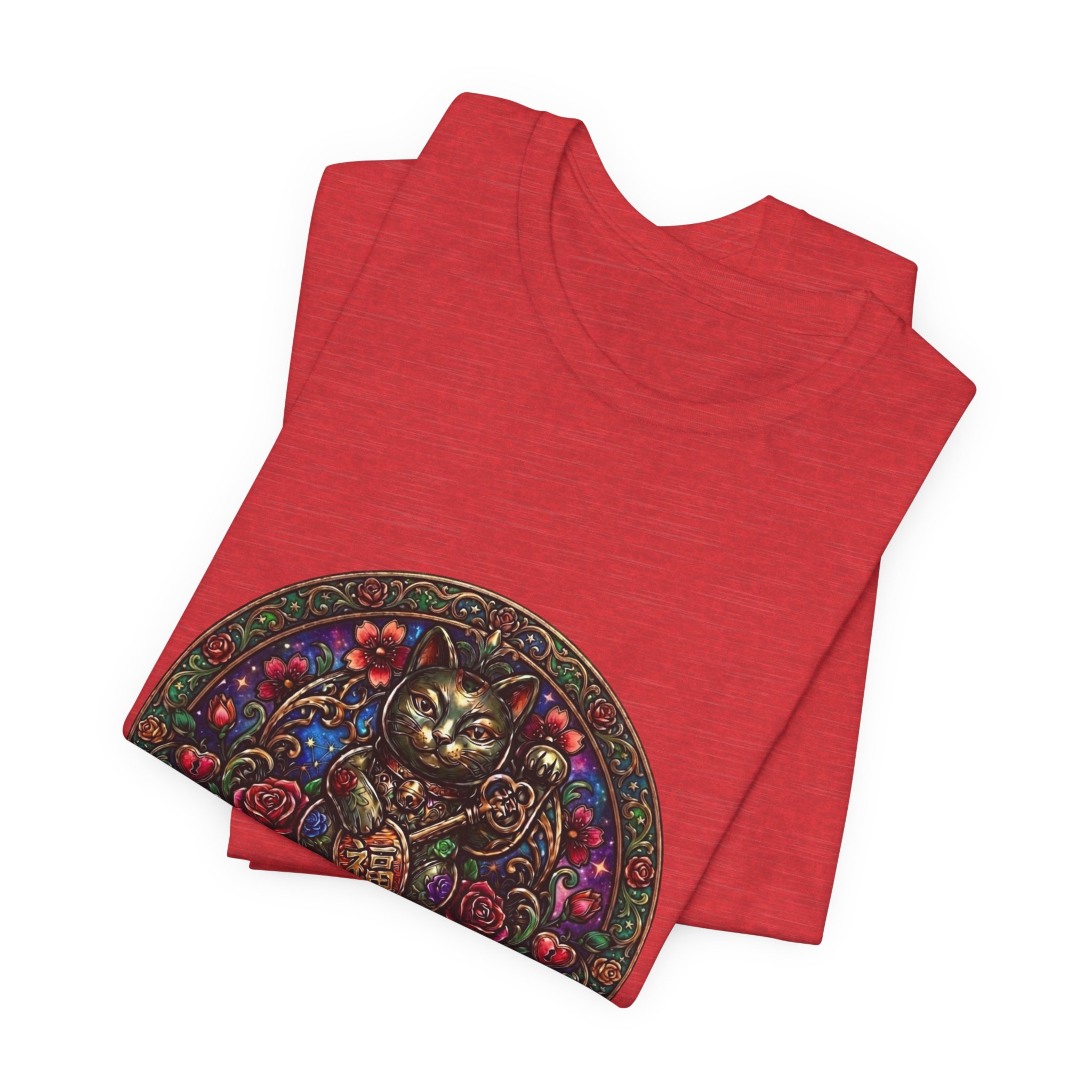 Lucky Cat Graphic Tee - "Happy Lucky Baby" Retro Floral Maneki Neko T-Shirt - Image 47