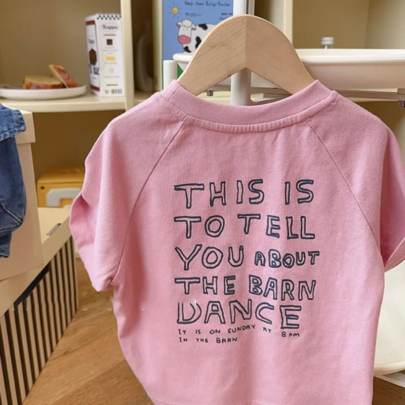 Pink Letter-Print Short-Sleeved Shirt Pink Letter-Print Short-Sleeved Shirt