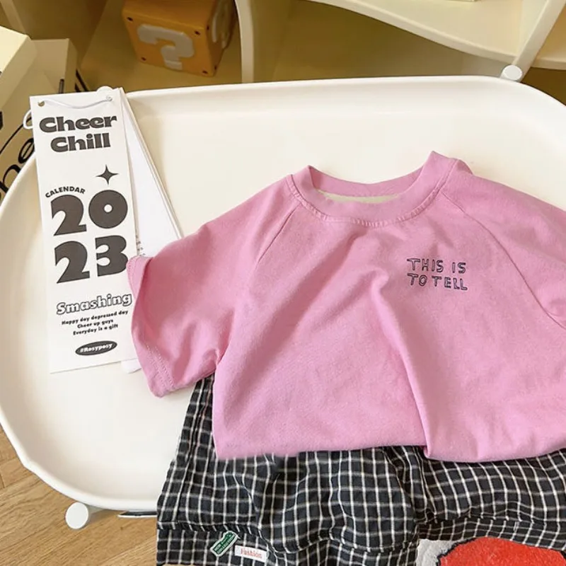 Pink Letter-Print Short-Sleeved Shirt Pink Letter-Print Short-Sleeved Shirt