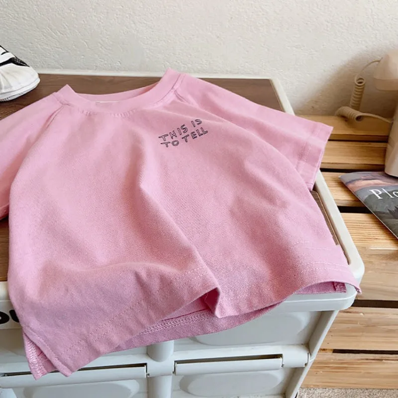 Pink Letter-Print Short-Sleeved Shirt Pink Letter-Print Short-Sleeved Shirt