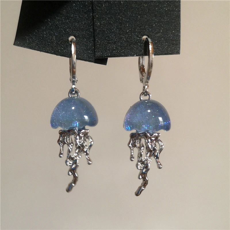 Cute Blue Jellyfish Ocean Pendant Earrings Cute Blue Jellyfish Ocean Pendant Earrings