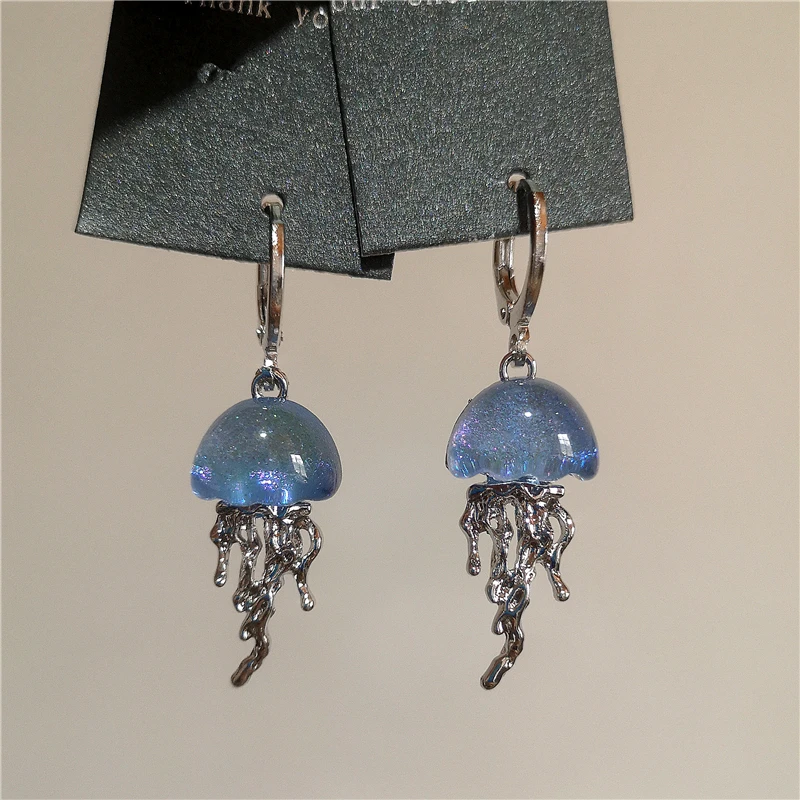 Cute Blue Jellyfish Ocean Pendant Earrings Cute Blue Jellyfish Ocean Pendant Earrings