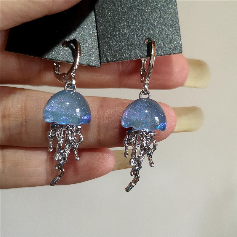 Cute Blue Jellyfish Ocean Pendant Earrings Cute Blue Jellyfish Ocean Pendant Earrings