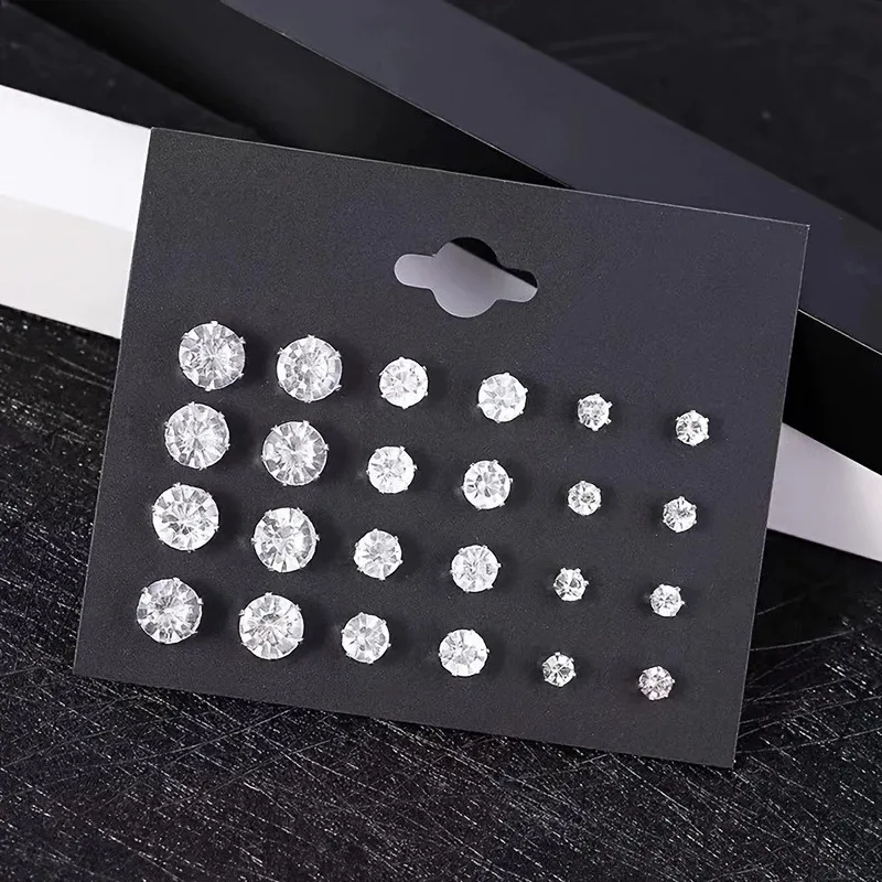 2 Pair Pack White Shiny Wedding Stud Earrings