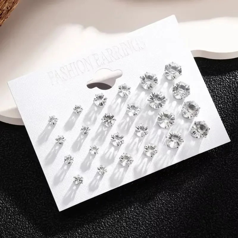 2 Pair Pack White Shiny Wedding Stud Earrings