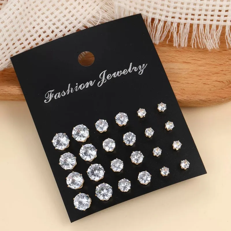 2 Pair Pack White Shiny Wedding Stud Earrings