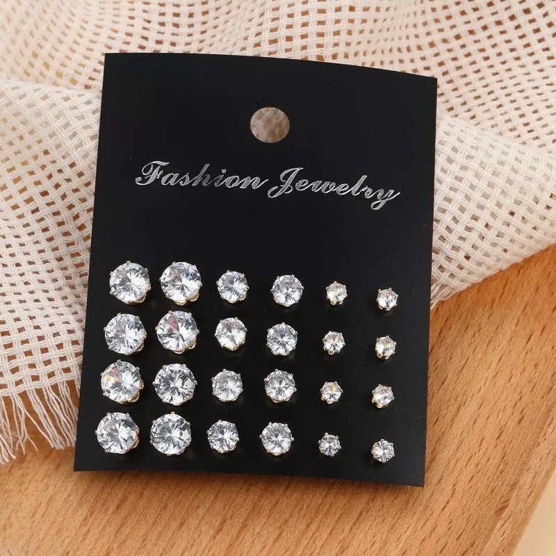 2 Pair Pack White Shiny Wedding Stud Earrings