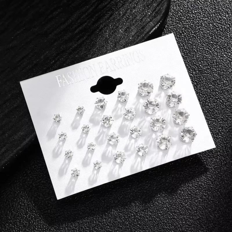 2 Pair Pack White Shiny Wedding Stud Earrings