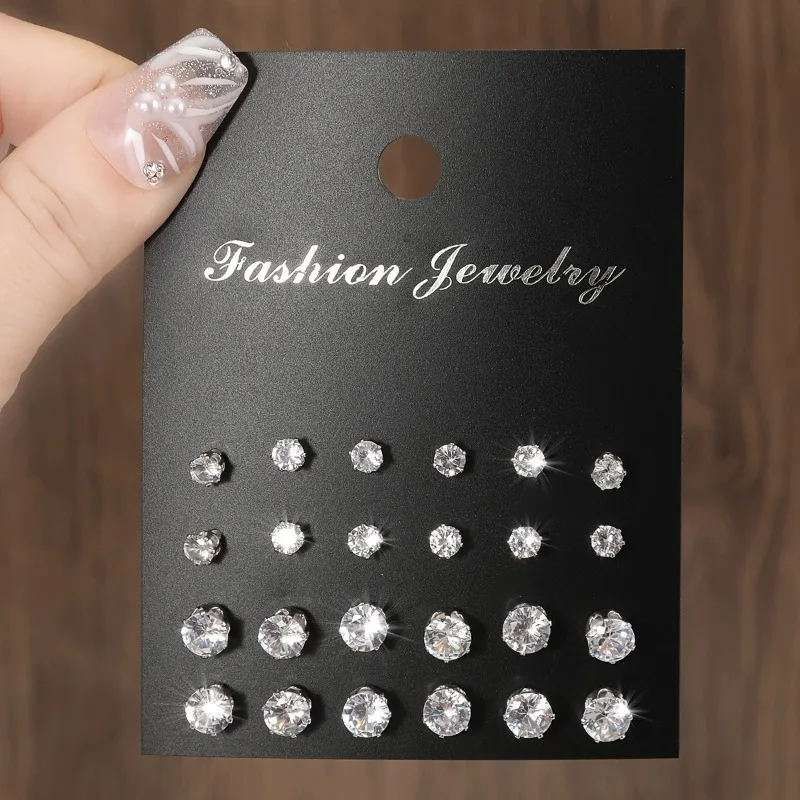 2 Pair Pack White Shiny Wedding Stud Earrings