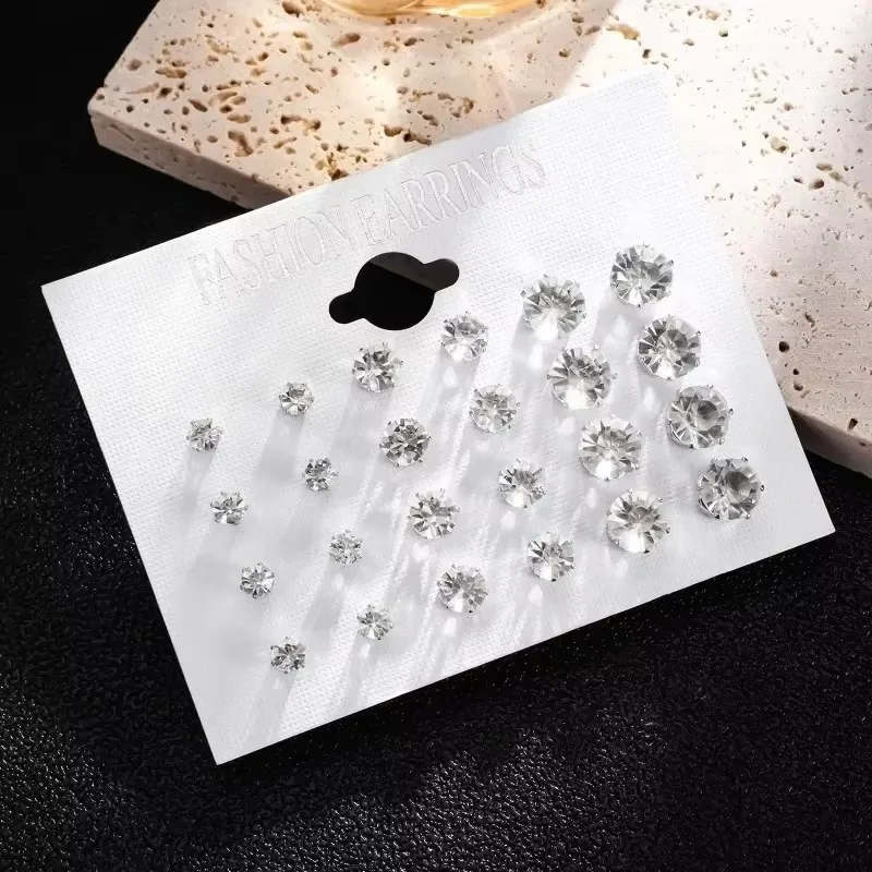 2 Pair Pack White Shiny Wedding Stud Earrings