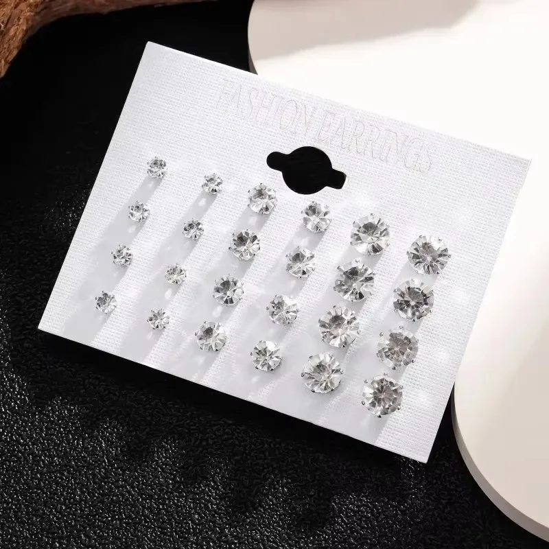 2 Pair Pack White Shiny Wedding Stud Earrings
