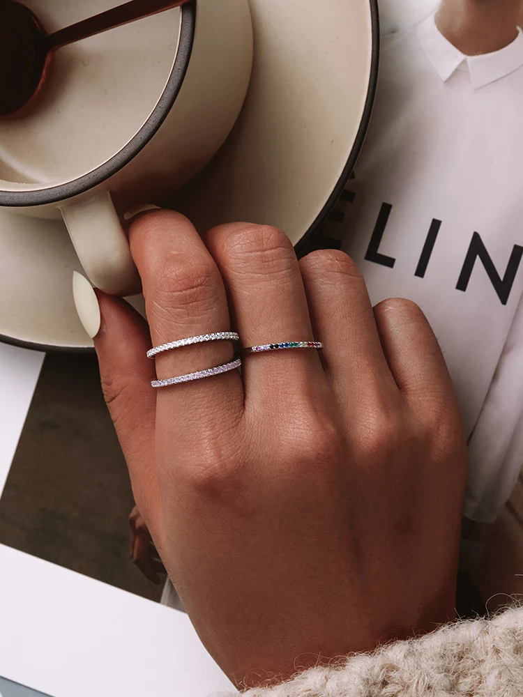 Sterling Silver Full Paved Simulated Diamond Stackable Rings Sterling Silver Full Paved Simulated Diamond Stackable Rings