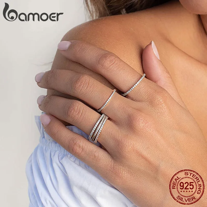 Sterling Silver Full Paved Simulated Diamond Stackable Rings - Image 3