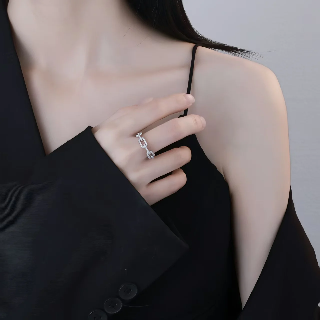 925 Sterling Silver Geometric Cubic Zirconia Stackable Ring