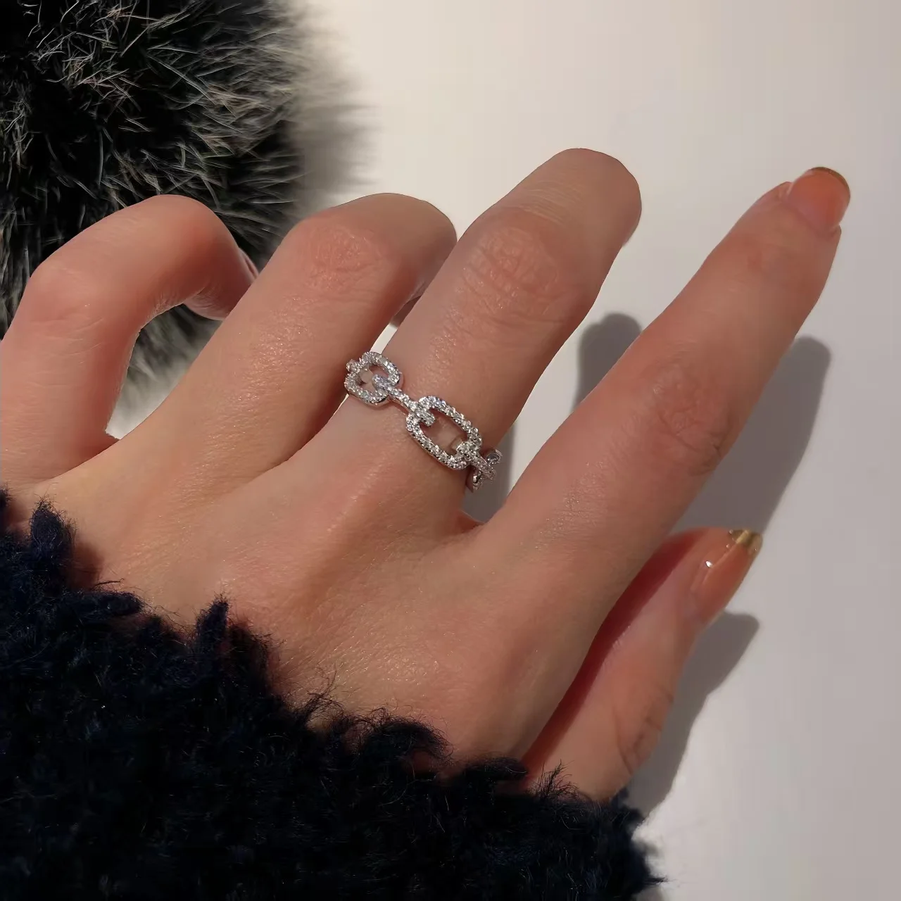 925 Sterling Silver Geometric Cubic Zirconia Stackable Ring