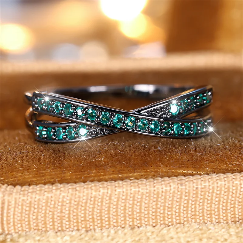 Minimalist Stacking Crossed Wedding Bands Black Gold Silver