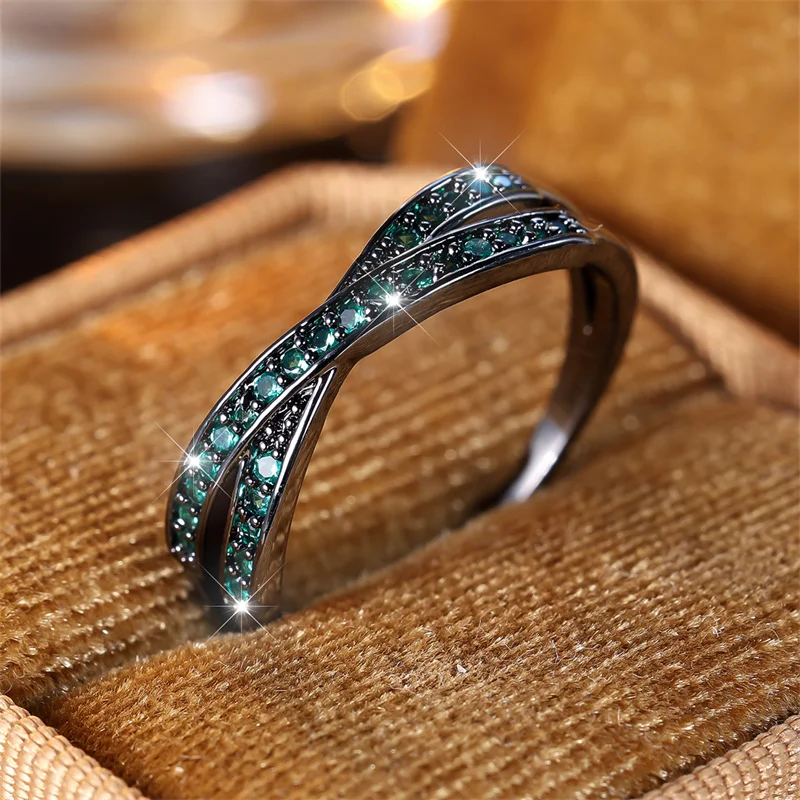 Minimalist Stacking Crossed Wedding Bands Black Gold Silver