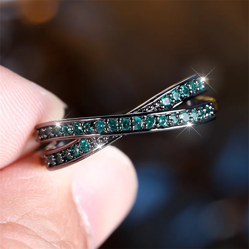 Minimalist Stacking Crossed Wedding Bands Black Gold Silver