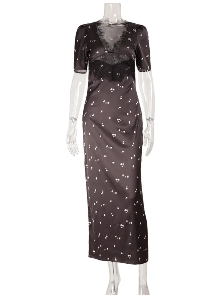 Lace Patchwork Printed Maxi Dresses For Women Lace Patchwork Printed Maxi Dresses For Women