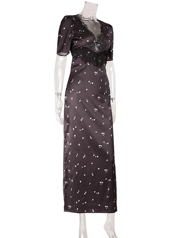 Lace Patchwork Printed Maxi Dresses For Women Lace Patchwork Printed Maxi Dresses For Women