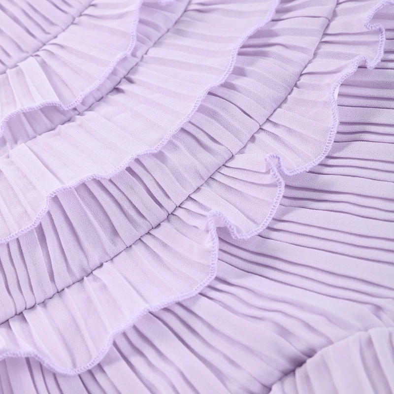 Chic pleated halter neck long vacation dress high quality