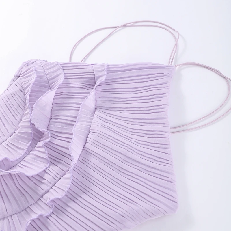 Chic pleated halter neck long vacation dress high quality