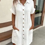 Vintage Women Solid Mini Dress Summer Fashion V-neck