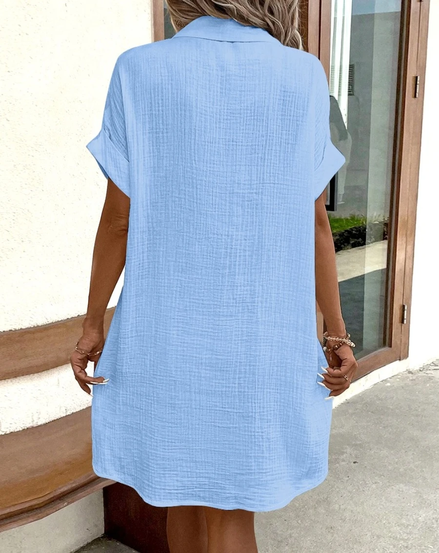 Vintage Women Solid Mini Dress Summer Fashion V-neck