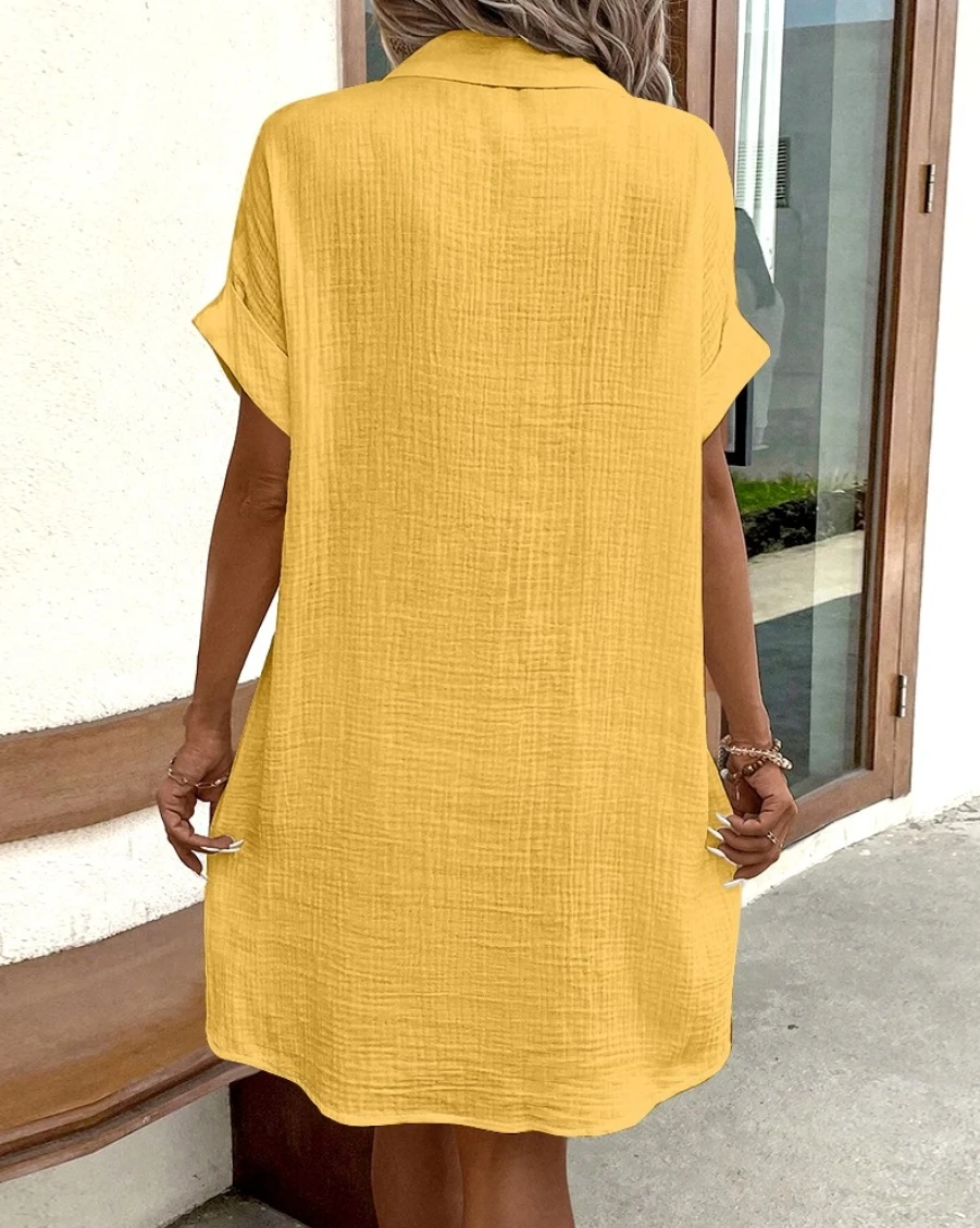 Vintage Women Solid Mini Dress Summer Fashion V-neck
