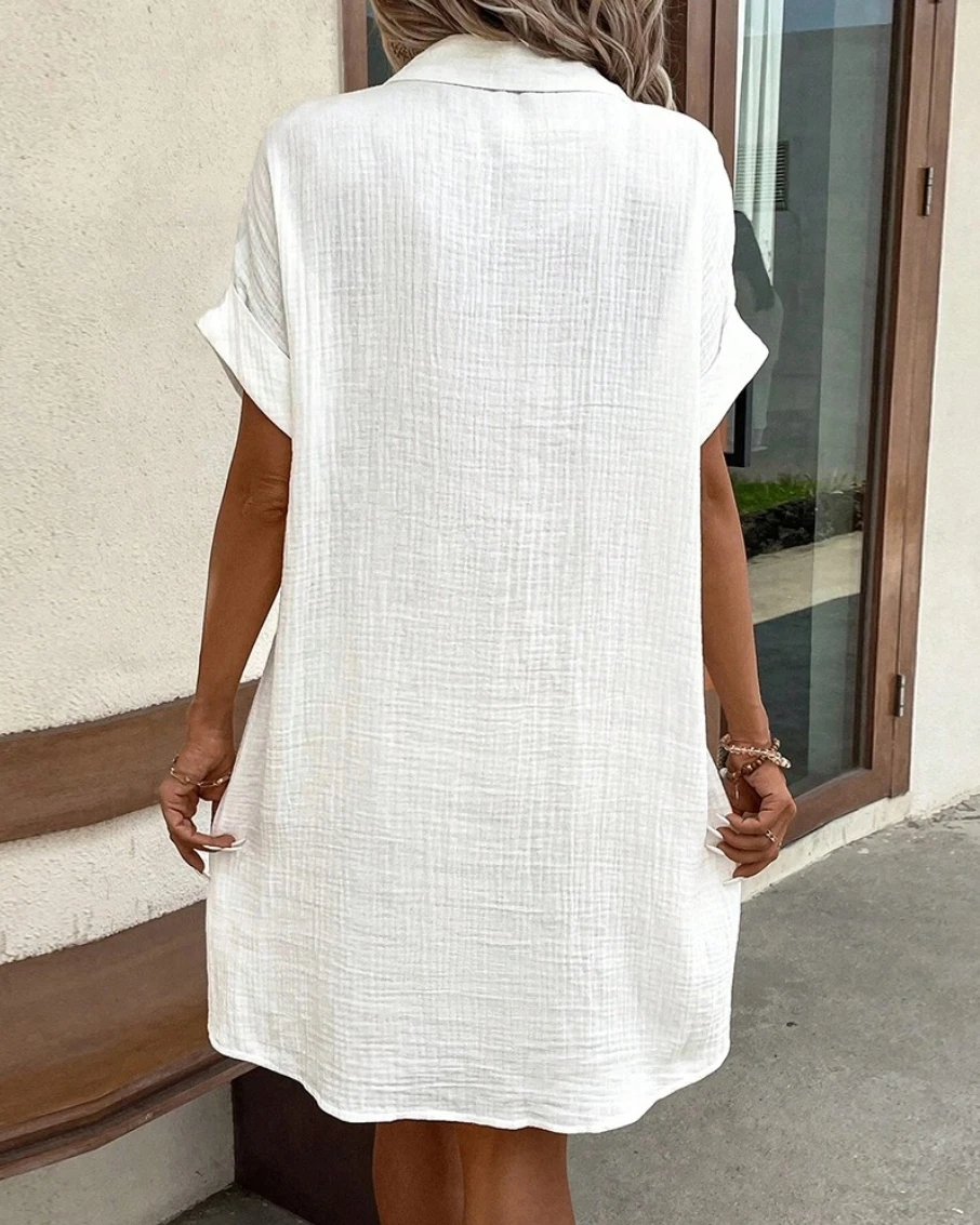 Vintage Women Solid Mini Dress Summer Fashion V-neck