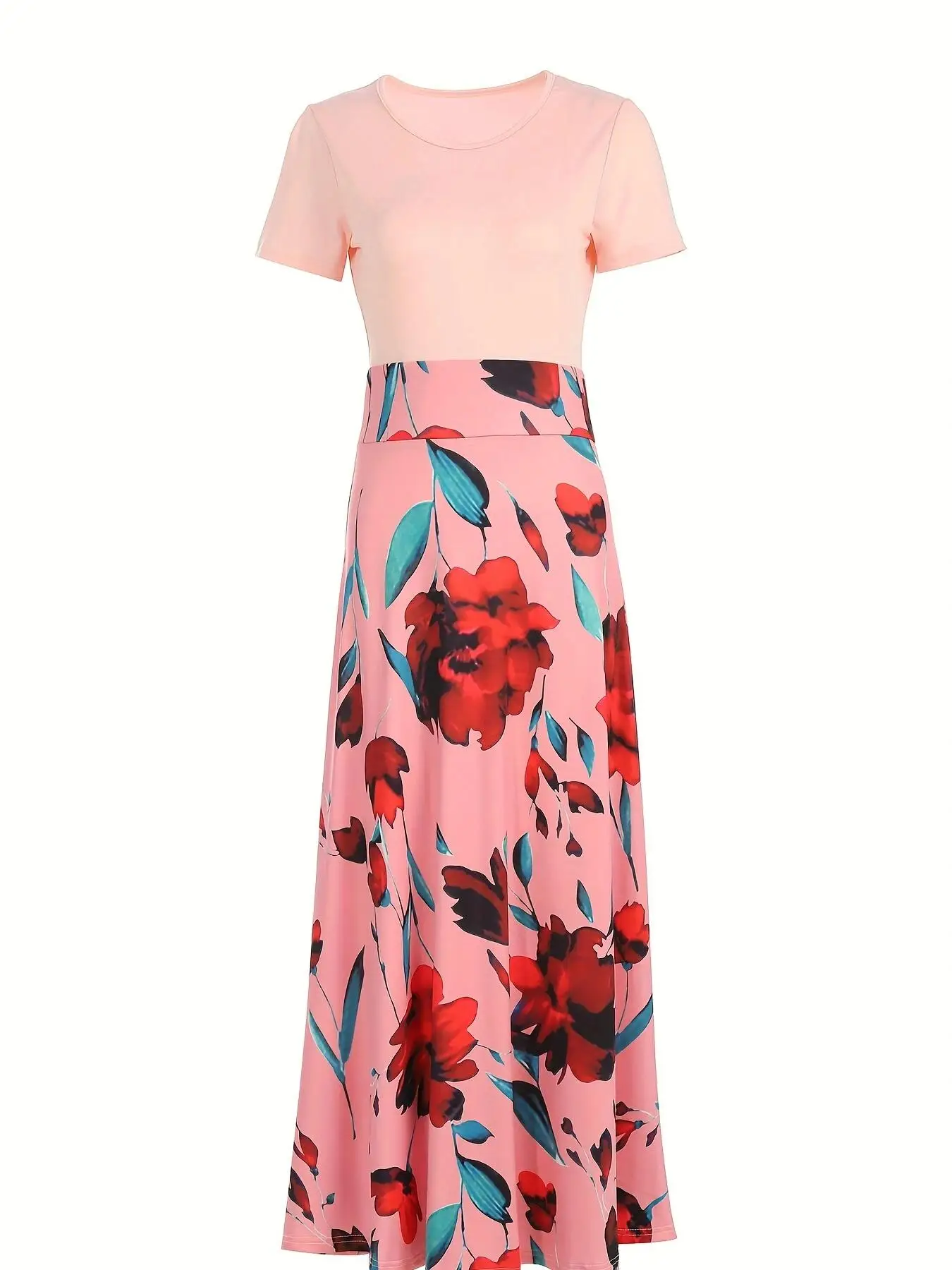 European/American style flower print short sleeved dress