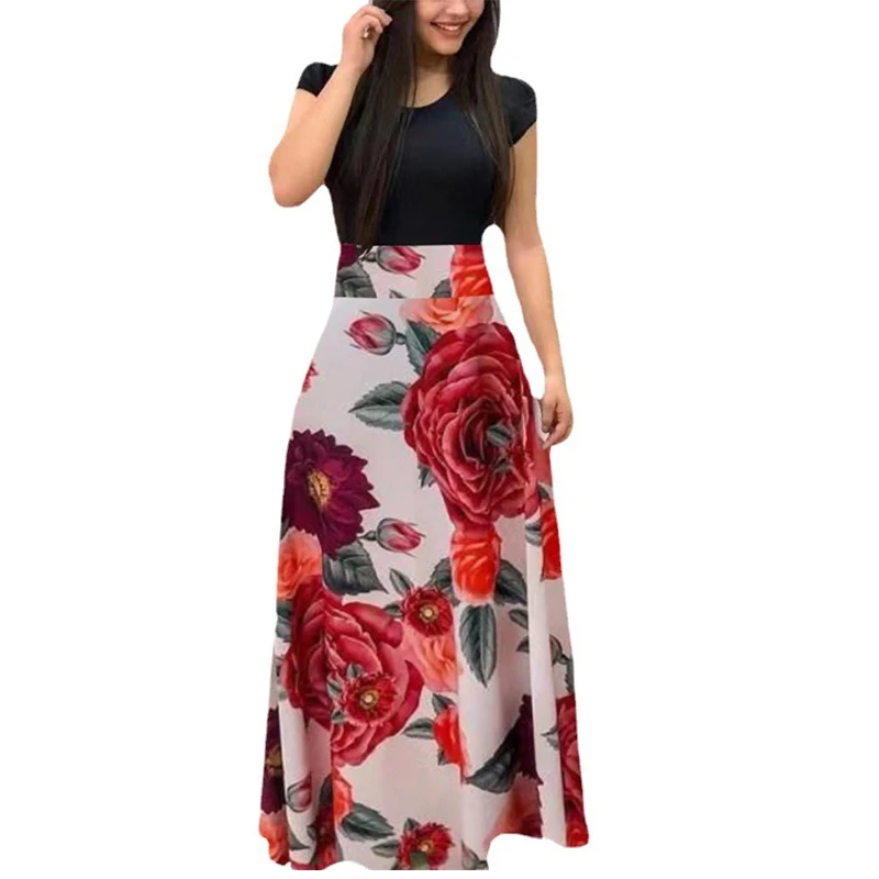 European/American style flower print short sleeved dress