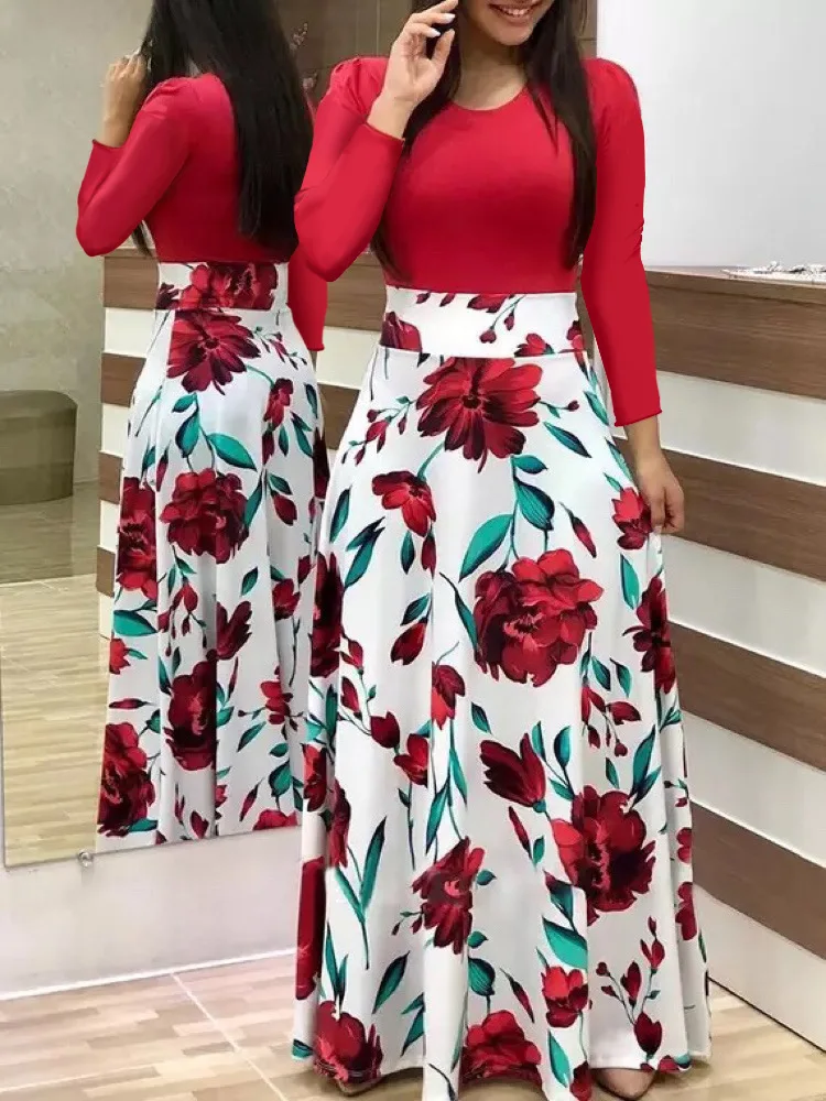 European/American style flower print short sleeved dress