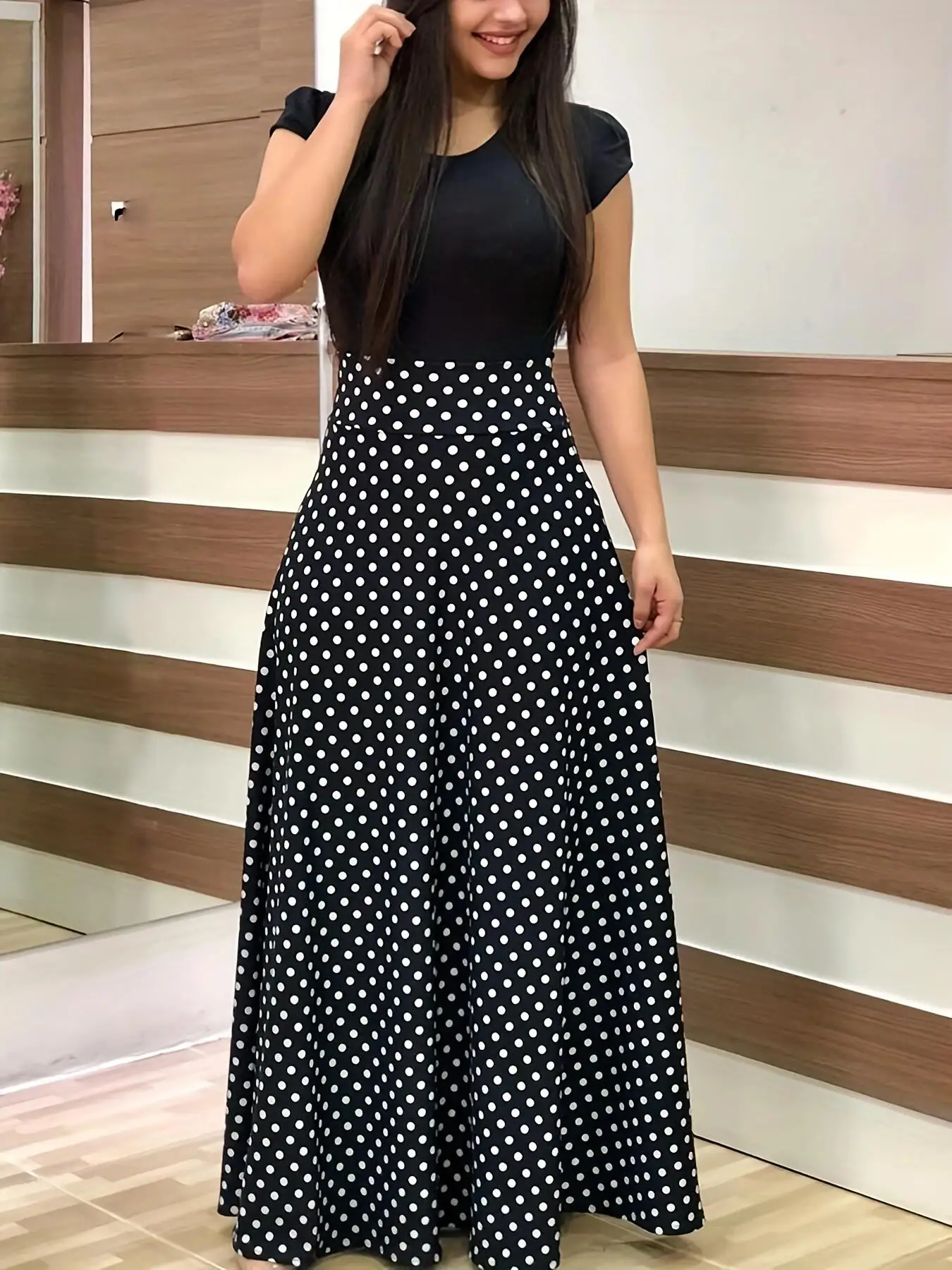 European/American style flower print short sleeved dress