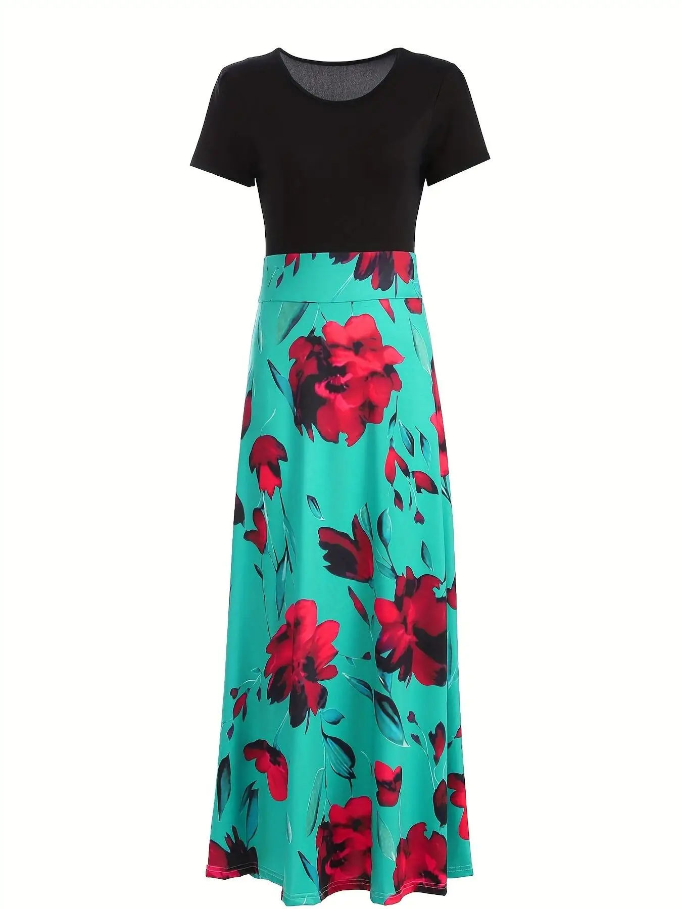 European/American style flower print short sleeved dress