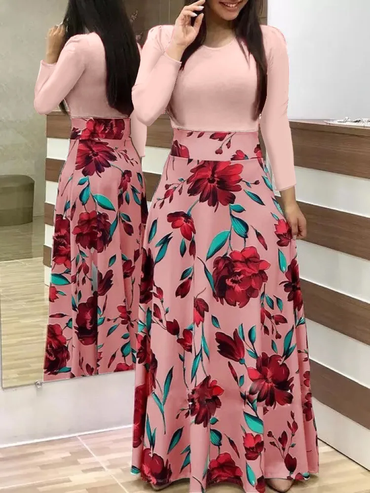 European/American style flower print short sleeved dress
