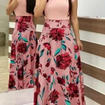 European/American style flower print short sleeved dress