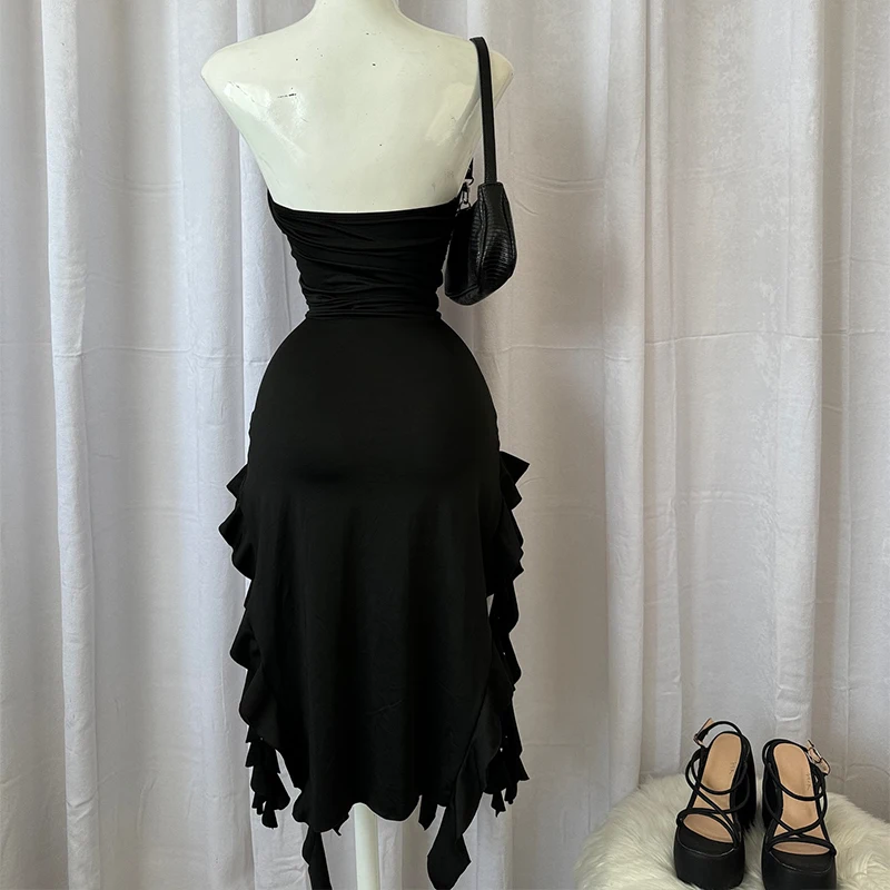 Women Strapless Sexy Floral High Slit Mini Dress