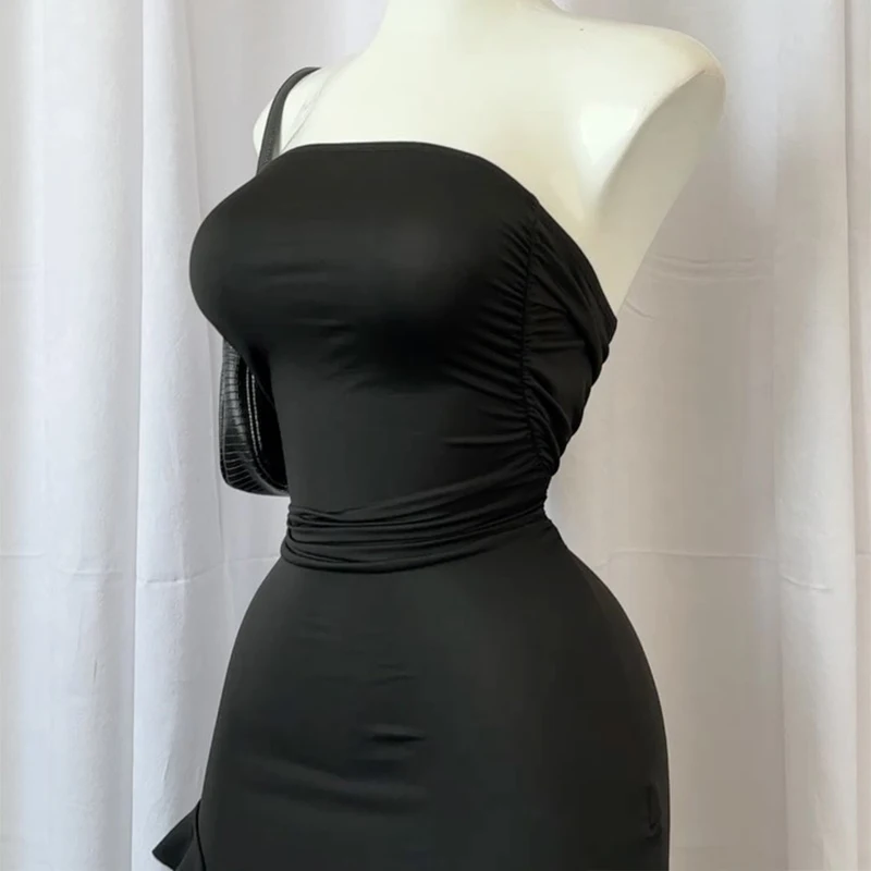 Women Strapless Sexy Floral High Slit Mini Dress