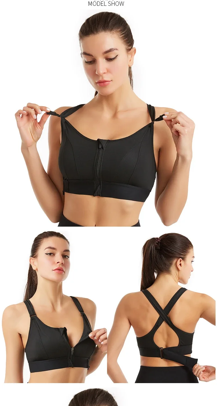 Women Sports Bras Tights Crop Top Yoga Vest Front Zipper Plus Size Adjustable Strap Shockproof Gym Fitness Athletic Brassiere Women Sports Bras Tights Crop Top Yoga Vest Front Zipper Plus Size Adjustable Strap Shockproof Gym Fitness Athletic Brassiere