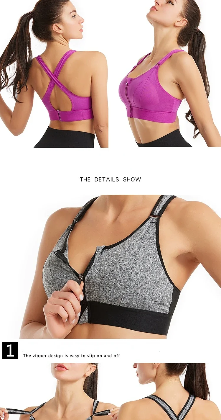 Women Sports Bras Tights Crop Top Yoga Vest Front Zipper Plus Size Adjustable Strap Shockproof Gym Fitness Athletic Brassiere Women Sports Bras Tights Crop Top Yoga Vest Front Zipper Plus Size Adjustable Strap Shockproof Gym Fitness Athletic Brassiere