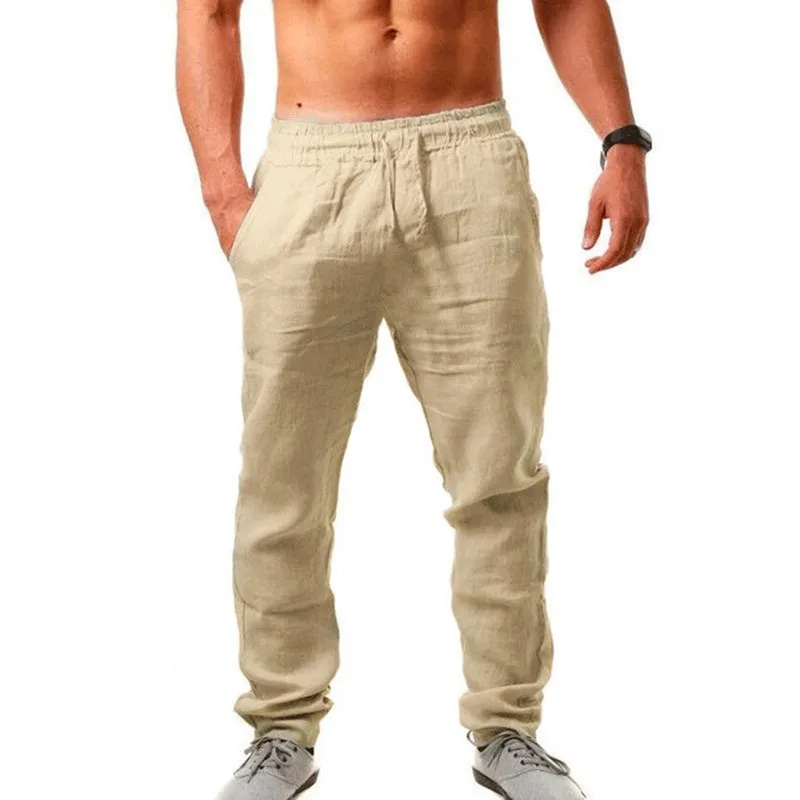 9 Colors Men's Solid Color Cotton Linen Pants