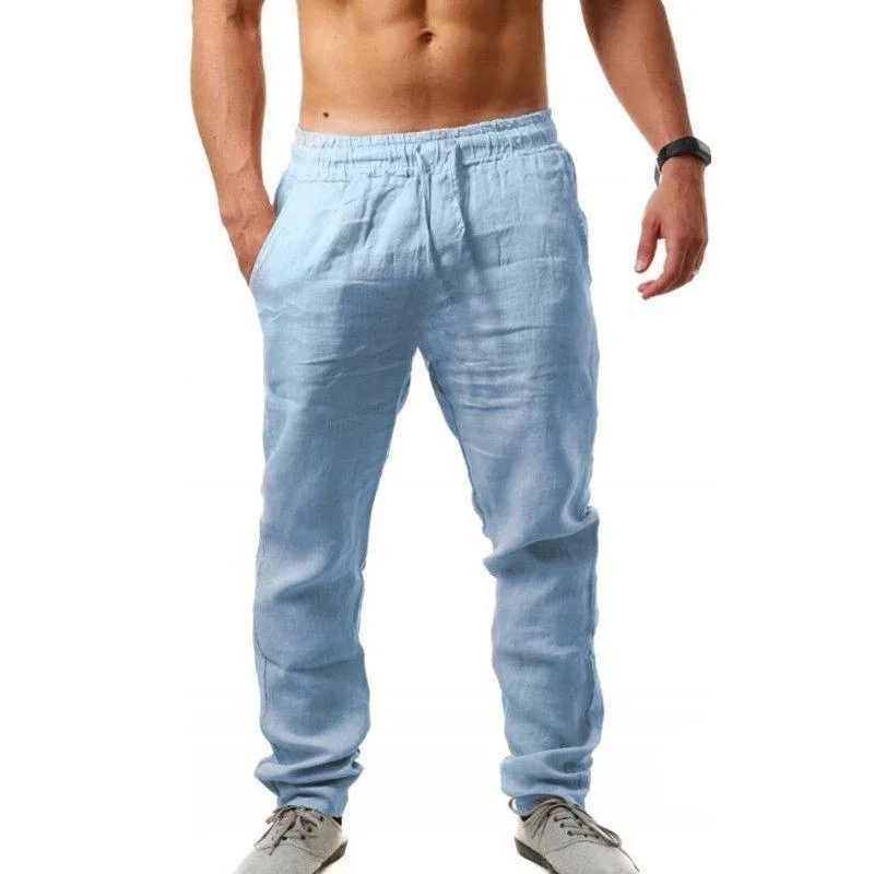 9 Colors Men's Solid Color Cotton Linen Pants