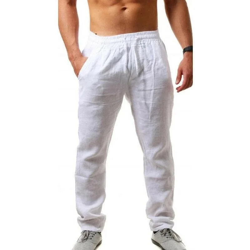 9 Colors Men's Solid Color Cotton Linen Pants