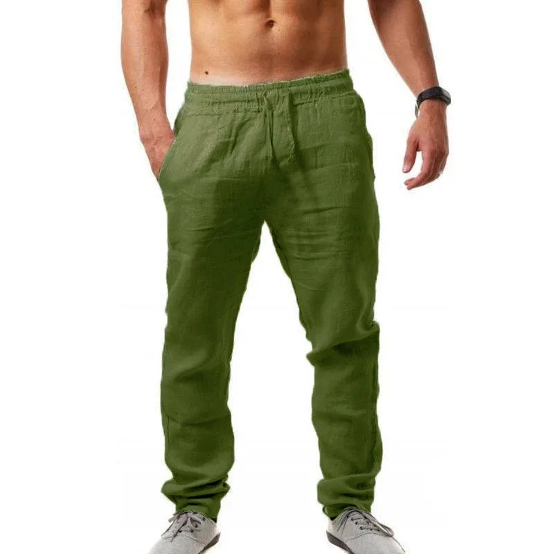 9 Colors Men's Solid Color Cotton Linen Pants
